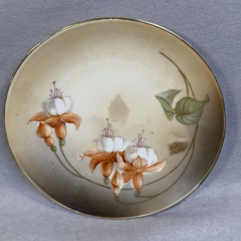 Vintage RS Tillowitz Silesia Porcelain Dessert Plate Floral Gold Rim